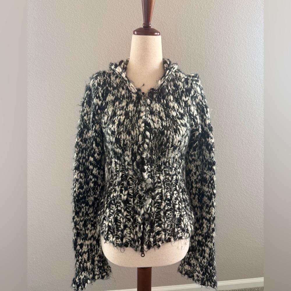 VTG Guess Jeans Black and White Knit Wool Blend Hoodie Sweater